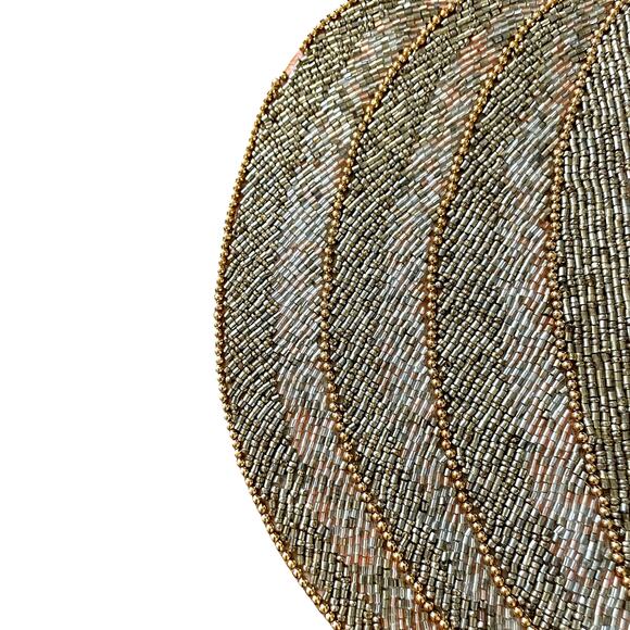 Nicole Miller Beaded PUMPKIN Placemat 15in Gold Silver Glam Fall Decor New - Picture 5 of 7